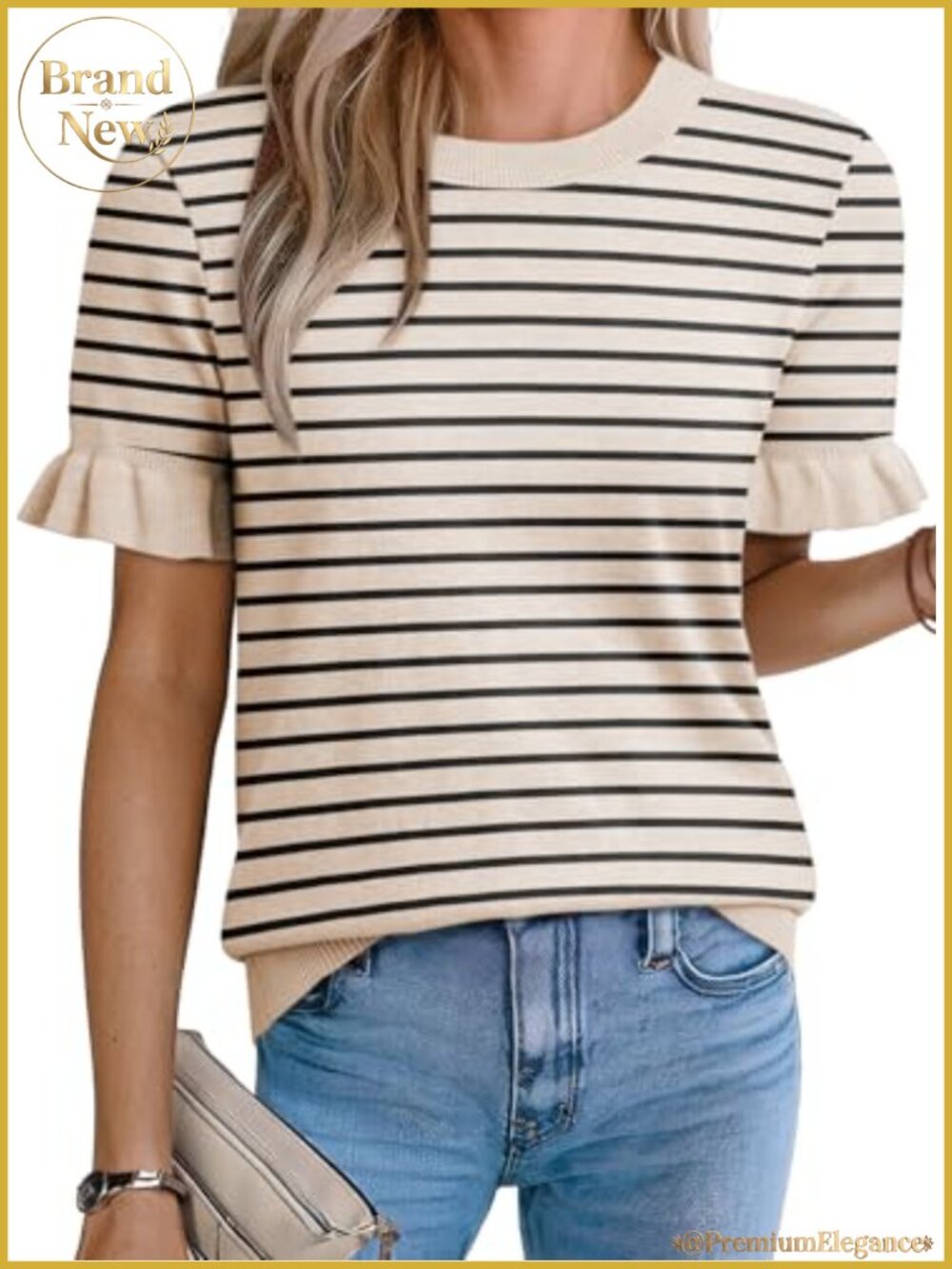 Women's Wool Blend Knit Short Sleeve Sweater Crewneck Puff Sleeve Slim Fit